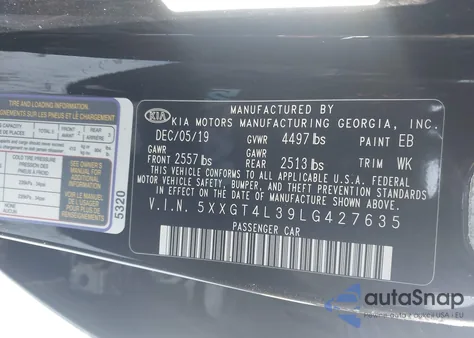 2020 Kia Optima Se Automatic Se из США, поврежденный, VIN 5XXGT4L39LG427635